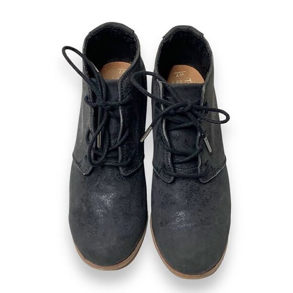 Toms Women’s Lunata Leather Lace Up Ankle Booties Black Stacked Block Heel Sz 7 - Picture 4 of 11